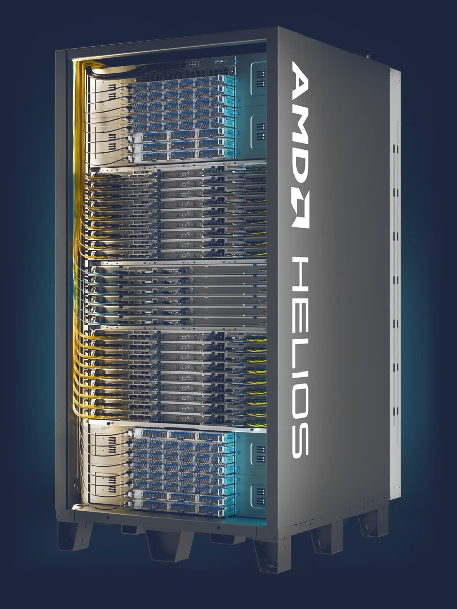 AMD Helios rack-scale system, a full rack of Instinct MI accelerators on the Infinity Fabric interconnect