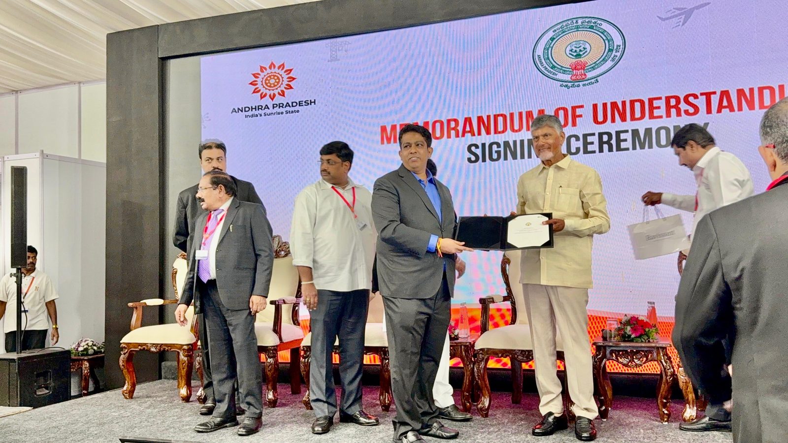 HyperNext leadership exchanging the signed Memorandum of Understanding with the Hon'ble Chief Minister at the Government of Andhra Pradesh signing ceremony