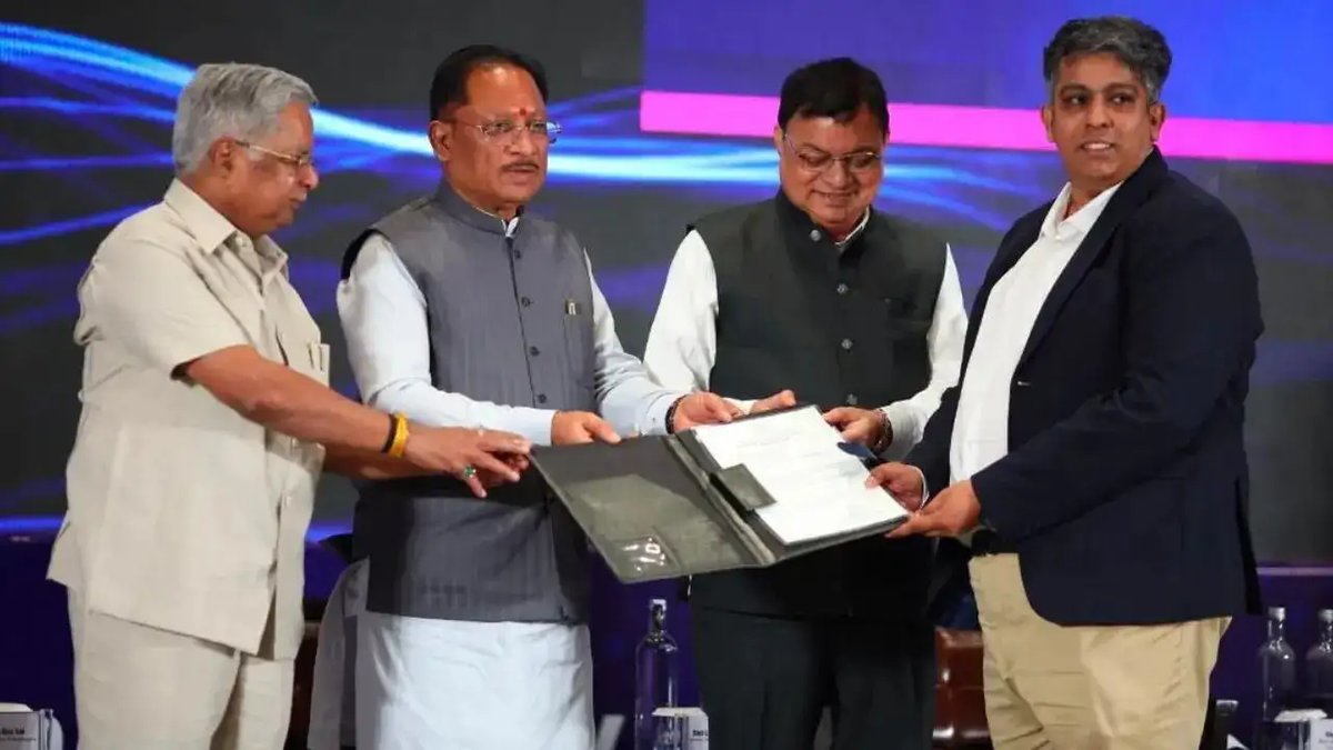 Chhattisgarh Chief Minister Vishnu Deo Sai and officials at the formal approval and document handover for the HyperNext data center, Chhattisgarh Investors Connect in Hyderabad, 2026